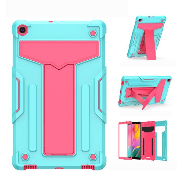 Soporte en forma de T Color de contraste PC a prueba de golpes + Funda protectora plana de silicona