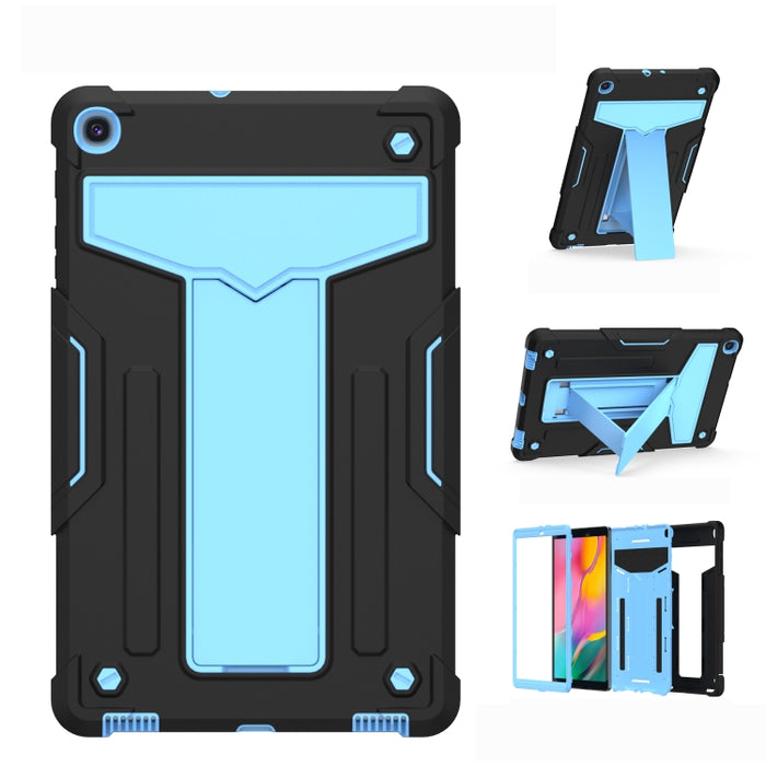 Soporte en forma de T Color de contraste PC a prueba de golpes + Funda protectora plana de silicona