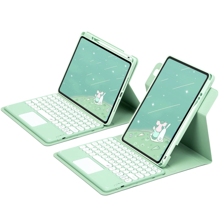 Botón redondo Estuche de cuero con teclado Bluetooth giratorio de 360 grados con panel táctil, For iPad 10th Gen 10.9 2022, For iPad Air 2022 / iPad Pro 11 2021, For iPad 10.2 2021 / Air 2019
