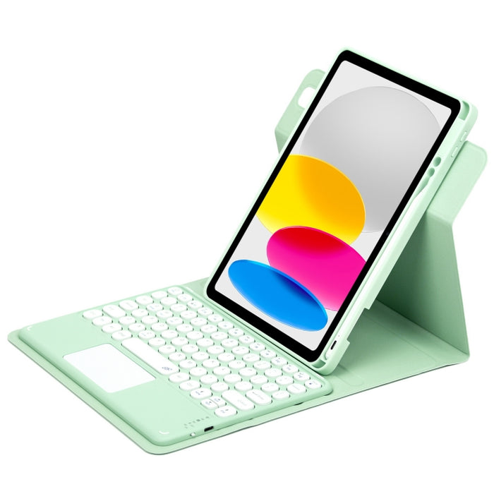 Botón redondo Estuche de cuero con teclado Bluetooth giratorio de 360 grados con panel táctil, For iPad 10th Gen 10.9 2022, For iPad Air 2022 / iPad Pro 11 2021, For iPad 10.2 2021 / Air 2019
