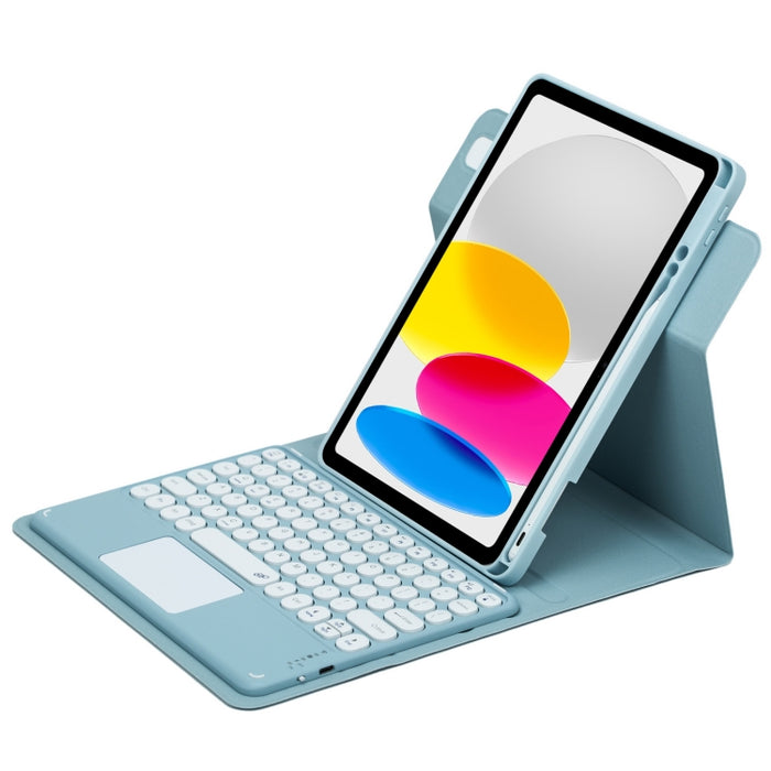 Botón redondo Estuche de cuero con teclado Bluetooth giratorio de 360 grados con panel táctil, For iPad 10th Gen 10.9 2022, For iPad Air 2022 / iPad Pro 11 2021, For iPad 10.2 2021 / Air 2019