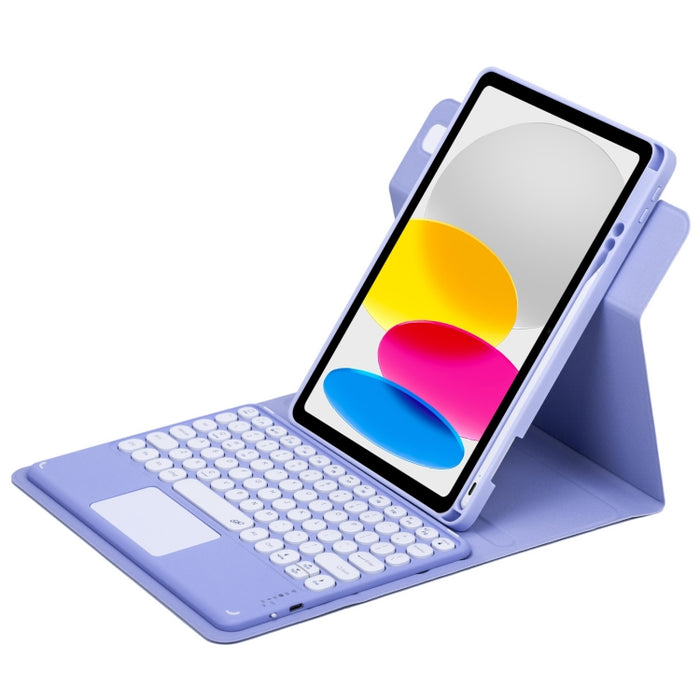 Botón redondo Estuche de cuero con teclado Bluetooth giratorio de 360 grados con panel táctil, For iPad 10th Gen 10.9 2022, For iPad Air 2022 / iPad Pro 11 2021, For iPad 10.2 2021 / Air 2019