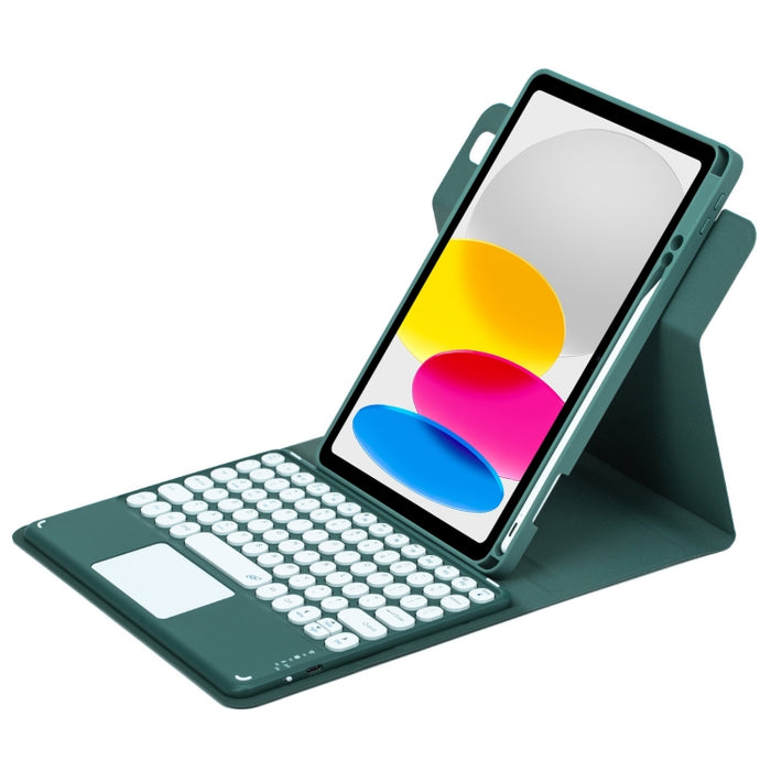 Botón redondo Estuche de cuero con teclado Bluetooth giratorio de 360 grados con panel táctil, For iPad 10th Gen 10.9 2022, For iPad Air 2022 / iPad Pro 11 2021, For iPad 10.2 2021 / Air 2019