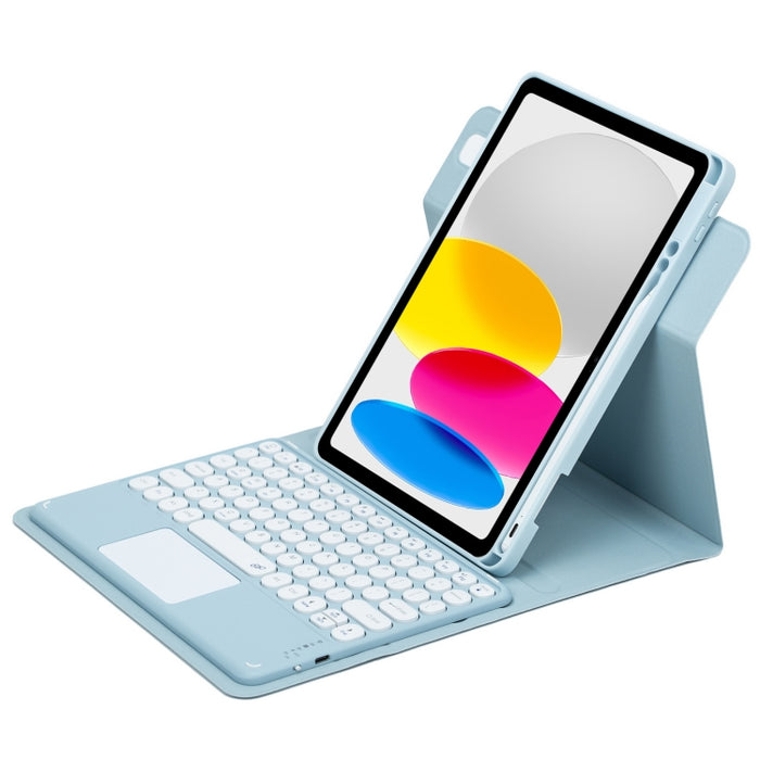 Botón redondo Estuche de cuero con teclado Bluetooth giratorio de 360 grados con panel táctil, For iPad 10th Gen 10.9 2022, For iPad Air 2022 / iPad Pro 11 2021, For iPad 10.2 2021 / Air 2019