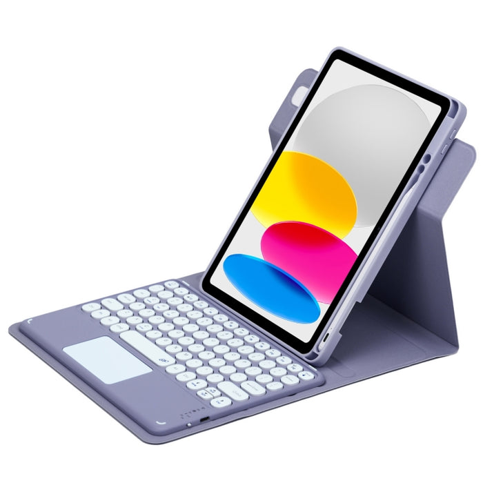 Botón redondo Estuche de cuero con teclado Bluetooth giratorio de 360 grados con panel táctil, For iPad 10th Gen 10.9 2022, For iPad Air 2022 / iPad Pro 11 2021, For iPad 10.2 2021 / Air 2019