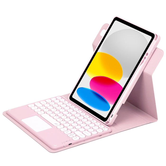Botón redondo Estuche de cuero con teclado Bluetooth giratorio de 360 grados con panel táctil, For iPad 10th Gen 10.9 2022, For iPad Air 2022 / iPad Pro 11 2021, For iPad 10.2 2021 / Air 2019