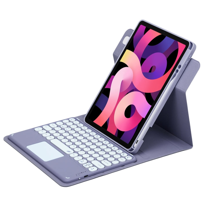 Botón redondo Estuche de cuero con teclado Bluetooth giratorio de 360 grados con panel táctil, For iPad 10th Gen 10.9 2022, For iPad Air 2022 / iPad Pro 11 2021, For iPad 10.2 2021 / Air 2019