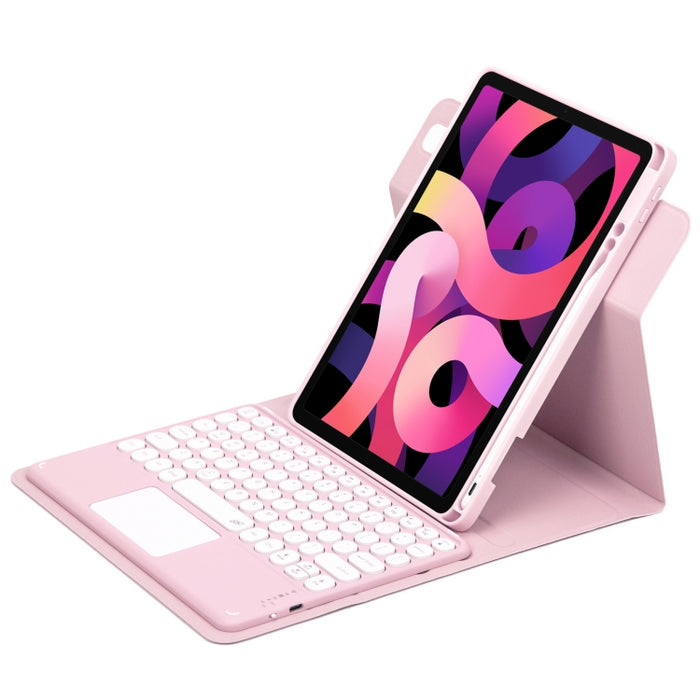 Botón redondo Estuche de cuero con teclado Bluetooth giratorio de 360 grados con panel táctil, For iPad 10th Gen 10.9 2022, For iPad Air 2022 / iPad Pro 11 2021, For iPad 10.2 2021 / Air 2019