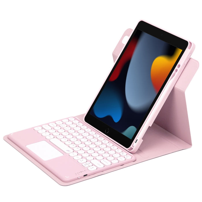 Botón redondo Estuche de cuero con teclado Bluetooth giratorio de 360 grados con panel táctil, For iPad 10th Gen 10.9 2022, For iPad Air 2022 / iPad Pro 11 2021, For iPad 10.2 2021 / Air 2019