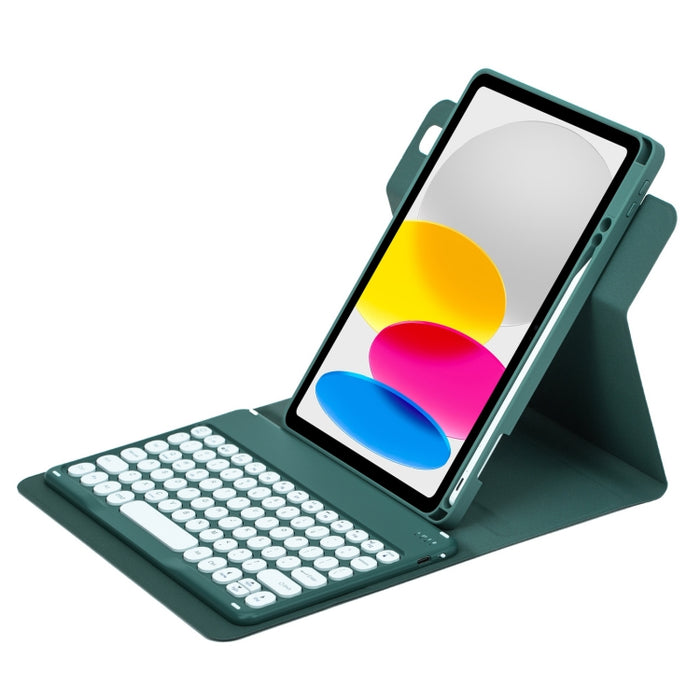 Botón redondo Estuche de cuero con teclado Bluetooth giratorio de 360 grados, For iPad 10th Gen 10.9 2022, For iPad Air 2022 / iPad Pro 11 2021, For iPad 10.2 2021 / Air 2019