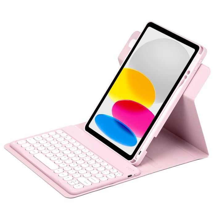 Botón redondo Estuche de cuero con teclado Bluetooth giratorio de 360 grados, For iPad 10th Gen 10.9 2022, For iPad Air 2022 / iPad Pro 11 2021, For iPad 10.2 2021 / Air 2019