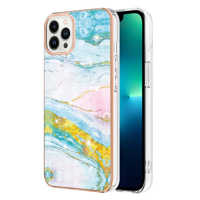 Caja de teléfono a prueba de golpes IMD TPU de doble cara con patrón de mármol galvanizado, For iPhone 16 Pro Max, For iPhone 16 Pro, For iPhone 16 Plus, For iPhone 16, For iPhone 15 Pro Max, For iPhone 15 Pro, For iPhone 15 Plus, For iPhone 15