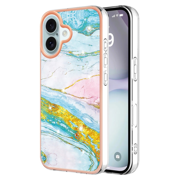 Caja de teléfono a prueba de golpes IMD TPU de doble cara con patrón de mármol galvanizado, For iPhone 16 Pro Max, For iPhone 16 Pro, For iPhone 16 Plus, For iPhone 16, For iPhone 15 Pro Max, For iPhone 15 Pro, For iPhone 15 Plus, For iPhone 15