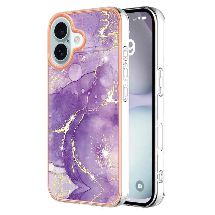 Caja de teléfono a prueba de golpes IMD TPU de doble cara con patrón de mármol galvanizado, For iPhone 16 Pro Max, For iPhone 16 Pro, For iPhone 16 Plus, For iPhone 16, For iPhone 15 Pro Max, For iPhone 15 Pro, For iPhone 15 Plus, For iPhone 15