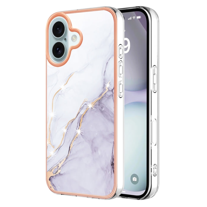 Caja de teléfono a prueba de golpes IMD TPU de doble cara con patrón de mármol galvanizado, For iPhone 16 Pro Max, For iPhone 16 Pro, For iPhone 16 Plus, For iPhone 16, For iPhone 15 Pro Max, For iPhone 15 Pro, For iPhone 15 Plus, For iPhone 15