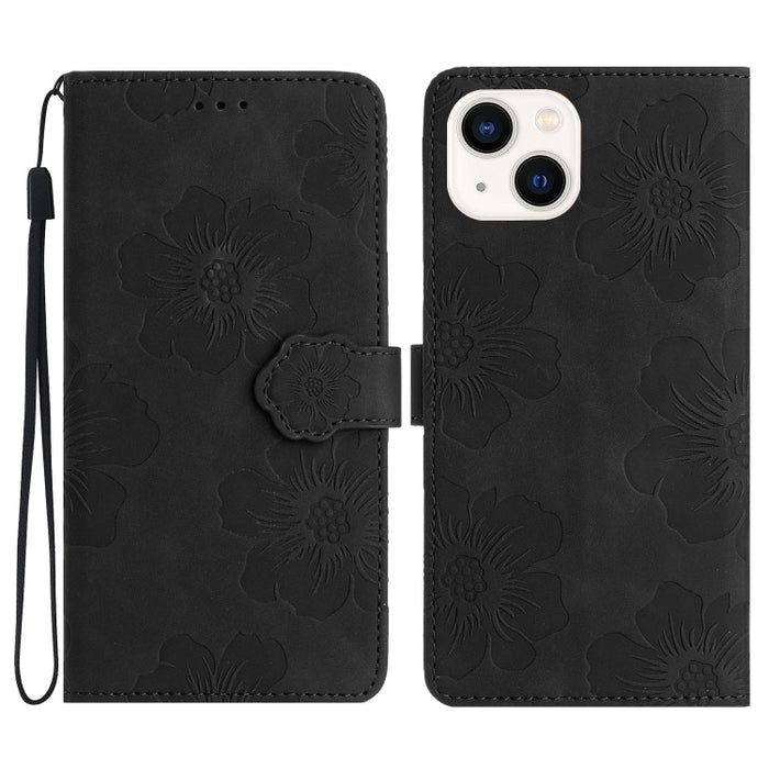 Estuche para teléfono de cuero con patrón de estampado de flores, For iPhone 13