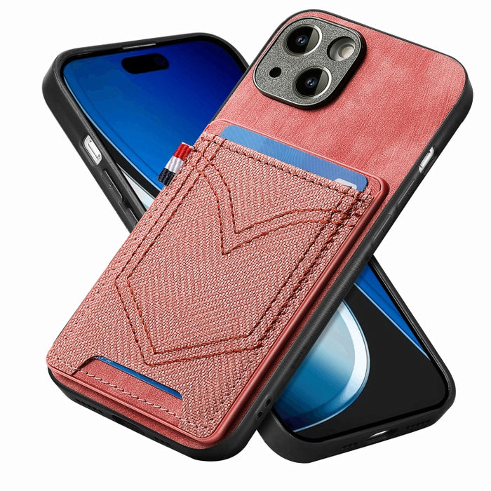 Estuche para teléfono de piel de cuero con textura de mezclilla con ranura para tarjeta, For iPhone 15 Pro Max, For iPhone 15 Pro, For iPhone 15 Plus, For iPhone 15, For iPhone 14 Pro, For iPhone 14 Pro Max