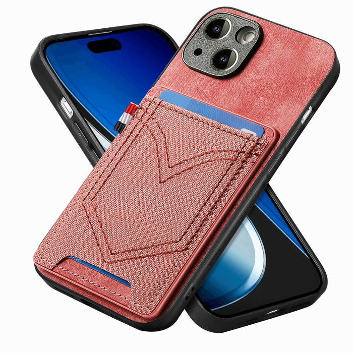 Estuche para teléfono de piel de cuero con textura de mezclilla con ranura para tarjeta, For iPhone 15 Pro Max, For iPhone 15 Pro, For iPhone 15 Plus, For iPhone 15, For iPhone 14 Pro, For iPhone 14 Pro Max