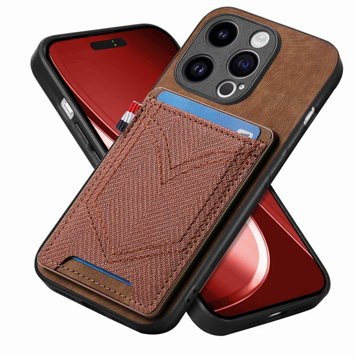 Estuche para teléfono de piel de cuero con textura de mezclilla con ranura para tarjeta, For iPhone 15 Pro Max, For iPhone 15 Pro, For iPhone 15 Plus, For iPhone 15, For iPhone 14 Pro, For iPhone 14 Pro Max