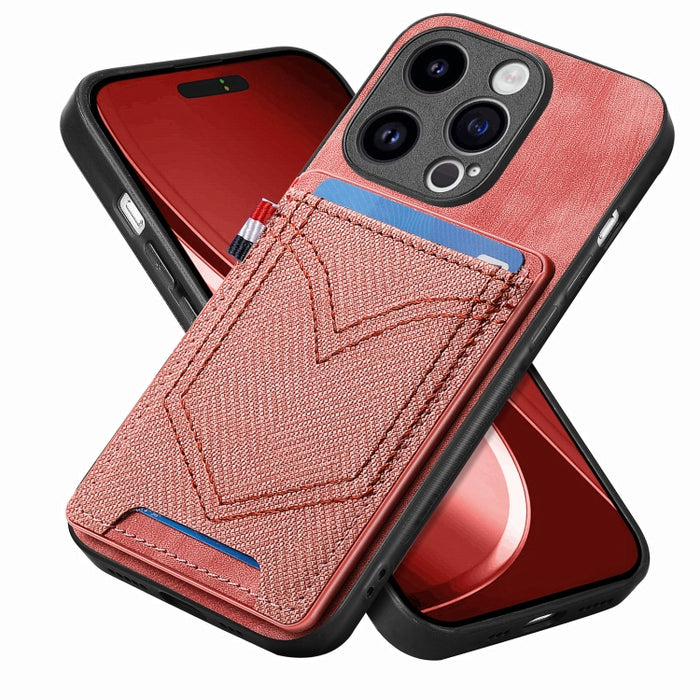 Estuche para teléfono de piel de cuero con textura de mezclilla con ranura para tarjeta, For iPhone 15 Pro Max, For iPhone 15 Pro, For iPhone 15 Plus, For iPhone 15, For iPhone 14 Pro, For iPhone 14 Pro Max