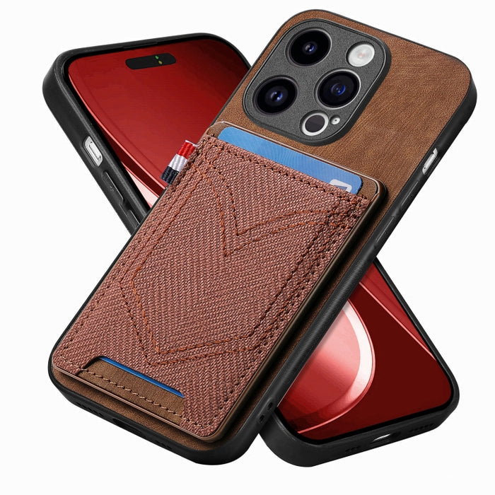 Estuche para teléfono de piel de cuero con textura de mezclilla con ranura para tarjeta, For iPhone 15 Pro Max, For iPhone 15 Pro, For iPhone 15 Plus, For iPhone 15, For iPhone 14 Pro, For iPhone 14 Pro Max