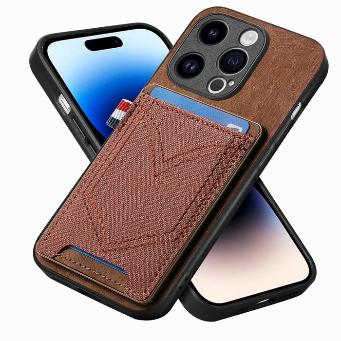 Estuche para teléfono de piel de cuero con textura de mezclilla con ranura para tarjeta, For iPhone 15 Pro Max, For iPhone 15 Pro, For iPhone 15 Plus, For iPhone 15, For iPhone 14 Pro, For iPhone 14 Pro Max