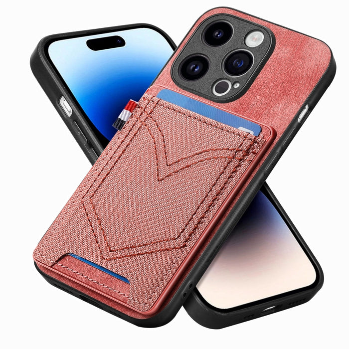 Estuche para teléfono de piel de cuero con textura de mezclilla con ranura para tarjeta, For iPhone 15 Pro Max, For iPhone 15 Pro, For iPhone 15 Plus, For iPhone 15, For iPhone 14 Pro, For iPhone 14 Pro Max