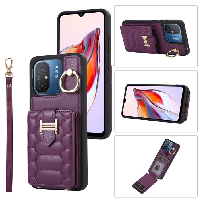 Estuche para teléfono con soporte de anillo y bolsa de tarjeta vertical con cordón doble, For Xiaomi Redmi Note 12 4G Global, For Xiaomi Redmi Note 12 Pro 5G Global, For Xiaomi Redmi Note 12 5G Global, For Xiaomi Redmi 12C