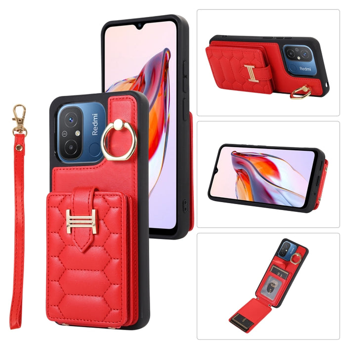 Estuche para teléfono con soporte de anillo y bolsa de tarjeta vertical con cordón doble, For Xiaomi Redmi Note 12 4G Global, For Xiaomi Redmi Note 12 Pro 5G Global, For Xiaomi Redmi Note 12 5G Global, For Xiaomi Redmi 12C