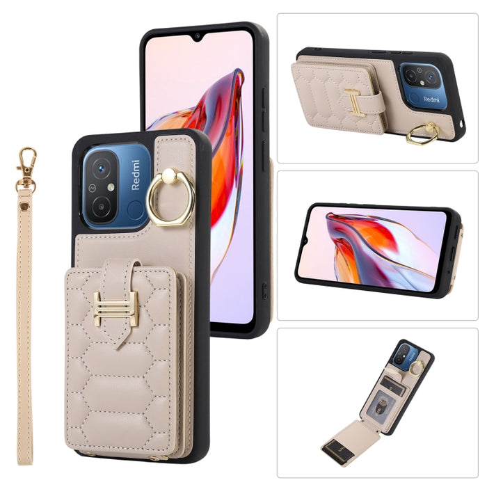 Estuche para teléfono con soporte de anillo y bolsa de tarjeta vertical con cordón doble, For Xiaomi Redmi Note 12 4G Global, For Xiaomi Redmi Note 12 Pro 5G Global, For Xiaomi Redmi Note 12 5G Global, For Xiaomi Redmi 12C