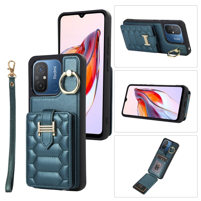 Estuche para teléfono con soporte de anillo y bolsa de tarjeta vertical con cordón doble, For Xiaomi Redmi Note 12 4G Global, For Xiaomi Redmi Note 12 Pro 5G Global, For Xiaomi Redmi Note 12 5G Global, For Xiaomi Redmi 12C