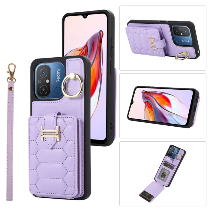Estuche para teléfono con soporte de anillo y bolsa de tarjeta vertical con cordón doble, For Xiaomi Redmi Note 12 4G Global, For Xiaomi Redmi Note 12 Pro 5G Global, For Xiaomi Redmi Note 12 5G Global, For Xiaomi Redmi 12C