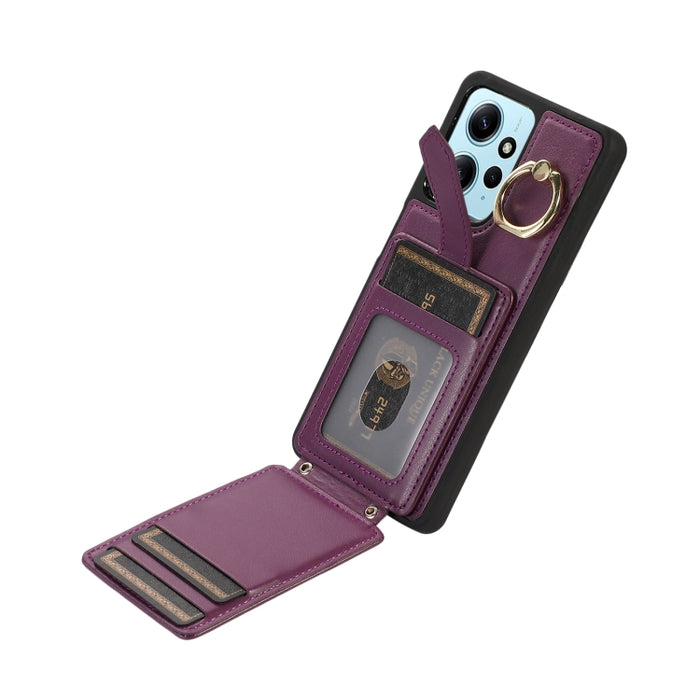 Estuche para teléfono con soporte de anillo y bolsa de tarjeta vertical con cordón doble, For Xiaomi Redmi Note 12 4G Global, For Xiaomi Redmi Note 12 Pro 5G Global, For Xiaomi Redmi Note 12 5G Global, For Xiaomi Redmi 12C