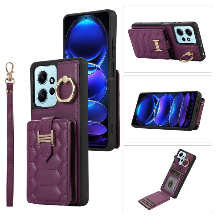 Estuche para teléfono con soporte de anillo y bolsa de tarjeta vertical con cordón doble, For Xiaomi Redmi Note 12 4G Global, For Xiaomi Redmi Note 12 Pro 5G Global, For Xiaomi Redmi Note 12 5G Global, For Xiaomi Redmi 12C