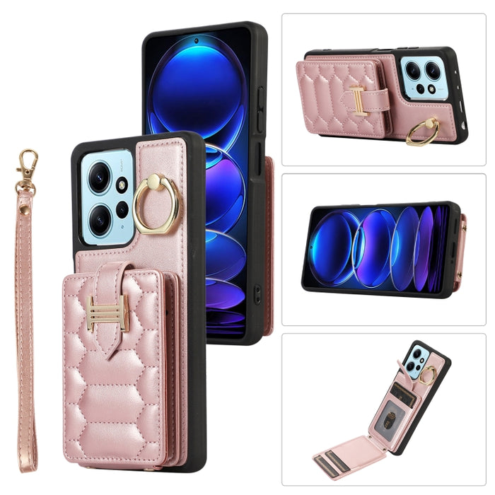 Estuche para teléfono con soporte de anillo y bolsa de tarjeta vertical con cordón doble, For Xiaomi Redmi Note 12 4G Global, For Xiaomi Redmi Note 12 Pro 5G Global, For Xiaomi Redmi Note 12 5G Global, For Xiaomi Redmi 12C