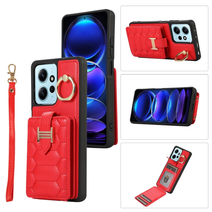 Estuche para teléfono con soporte de anillo y bolsa de tarjeta vertical con cordón doble, For Xiaomi Redmi Note 12 4G Global, For Xiaomi Redmi Note 12 Pro 5G Global, For Xiaomi Redmi Note 12 5G Global, For Xiaomi Redmi 12C