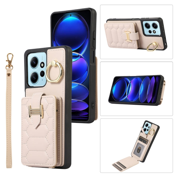 Estuche para teléfono con soporte de anillo y bolsa de tarjeta vertical con cordón doble, For Xiaomi Redmi Note 12 4G Global, For Xiaomi Redmi Note 12 Pro 5G Global, For Xiaomi Redmi Note 12 5G Global, For Xiaomi Redmi 12C