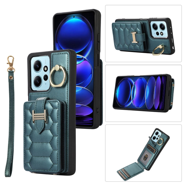 Estuche para teléfono con soporte de anillo y bolsa de tarjeta vertical con cordón doble, For Xiaomi Redmi Note 12 4G Global, For Xiaomi Redmi Note 12 Pro 5G Global, For Xiaomi Redmi Note 12 5G Global, For Xiaomi Redmi 12C