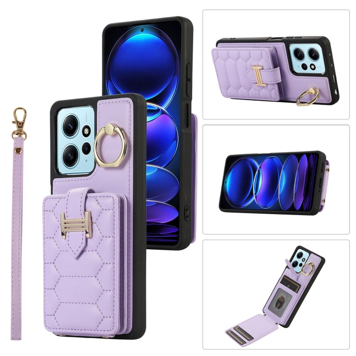 Estuche para teléfono con soporte de anillo y bolsa de tarjeta vertical con cordón doble, For Xiaomi Redmi Note 12 4G Global, For Xiaomi Redmi Note 12 Pro 5G Global, For Xiaomi Redmi Note 12 5G Global, For Xiaomi Redmi 12C