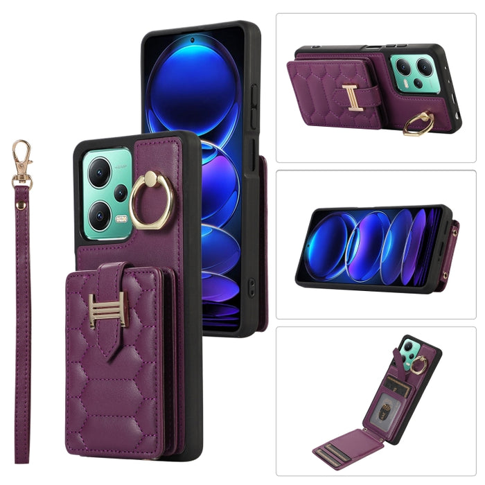 Estuche para teléfono con soporte de anillo y bolsa de tarjeta vertical con cordón doble, For Xiaomi Redmi Note 12 4G Global, For Xiaomi Redmi Note 12 Pro 5G Global, For Xiaomi Redmi Note 12 5G Global, For Xiaomi Redmi 12C