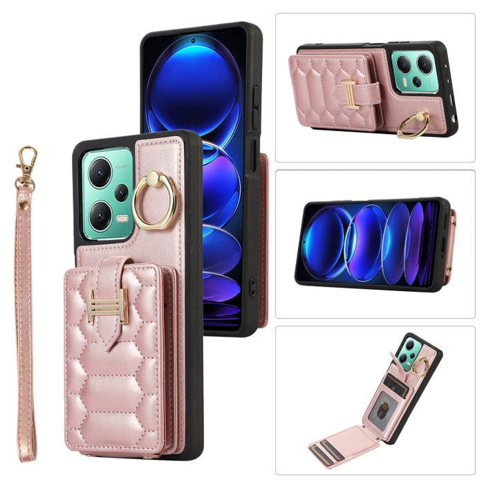 Estuche para teléfono con soporte de anillo y bolsa de tarjeta vertical con cordón doble, For Xiaomi Redmi Note 12 4G Global, For Xiaomi Redmi Note 12 Pro 5G Global, For Xiaomi Redmi Note 12 5G Global, For Xiaomi Redmi 12C