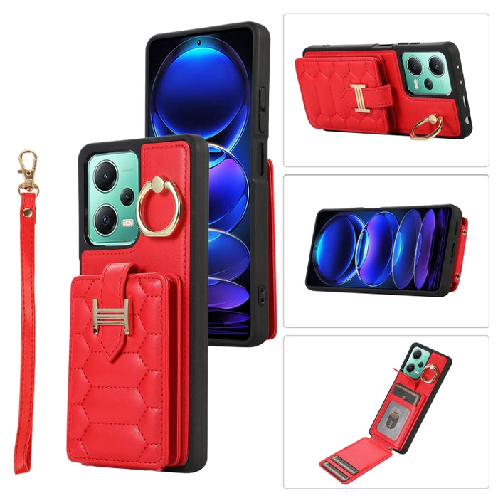Estuche para teléfono con soporte de anillo y bolsa de tarjeta vertical con cordón doble, For Xiaomi Redmi Note 12 4G Global, For Xiaomi Redmi Note 12 Pro 5G Global, For Xiaomi Redmi Note 12 5G Global, For Xiaomi Redmi 12C