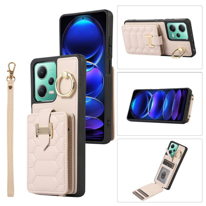 Estuche para teléfono con soporte de anillo y bolsa de tarjeta vertical con cordón doble, For Xiaomi Redmi Note 12 4G Global, For Xiaomi Redmi Note 12 Pro 5G Global, For Xiaomi Redmi Note 12 5G Global, For Xiaomi Redmi 12C