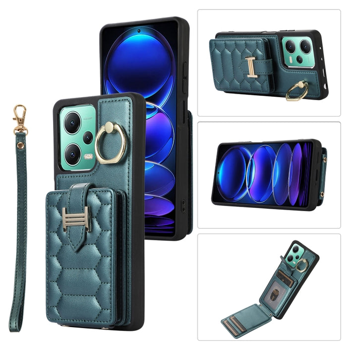 Estuche para teléfono con soporte de anillo y bolsa de tarjeta vertical con cordón doble, For Xiaomi Redmi Note 12 4G Global, For Xiaomi Redmi Note 12 Pro 5G Global, For Xiaomi Redmi Note 12 5G Global, For Xiaomi Redmi 12C