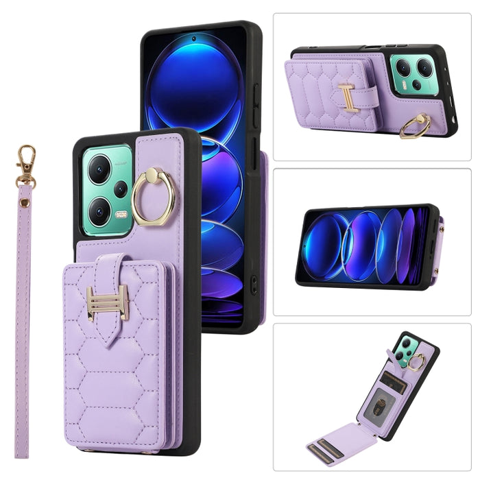 Estuche para teléfono con soporte de anillo y bolsa de tarjeta vertical con cordón doble, For Xiaomi Redmi Note 12 4G Global, For Xiaomi Redmi Note 12 Pro 5G Global, For Xiaomi Redmi Note 12 5G Global, For Xiaomi Redmi 12C