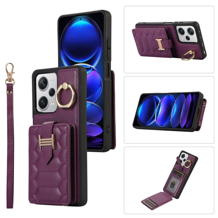 Estuche para teléfono con soporte de anillo y bolsa de tarjeta vertical con cordón doble, For Xiaomi Redmi Note 12 4G Global, For Xiaomi Redmi Note 12 Pro 5G Global, For Xiaomi Redmi Note 12 5G Global, For Xiaomi Redmi 12C