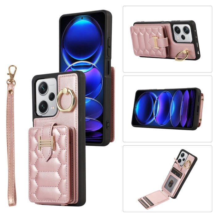 Estuche para teléfono con soporte de anillo y bolsa de tarjeta vertical con cordón doble, For Xiaomi Redmi Note 12 4G Global, For Xiaomi Redmi Note 12 Pro 5G Global, For Xiaomi Redmi Note 12 5G Global, For Xiaomi Redmi 12C