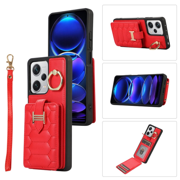 Estuche para teléfono con soporte de anillo y bolsa de tarjeta vertical con cordón doble, For Xiaomi Redmi Note 12 4G Global, For Xiaomi Redmi Note 12 Pro 5G Global, For Xiaomi Redmi Note 12 5G Global, For Xiaomi Redmi 12C