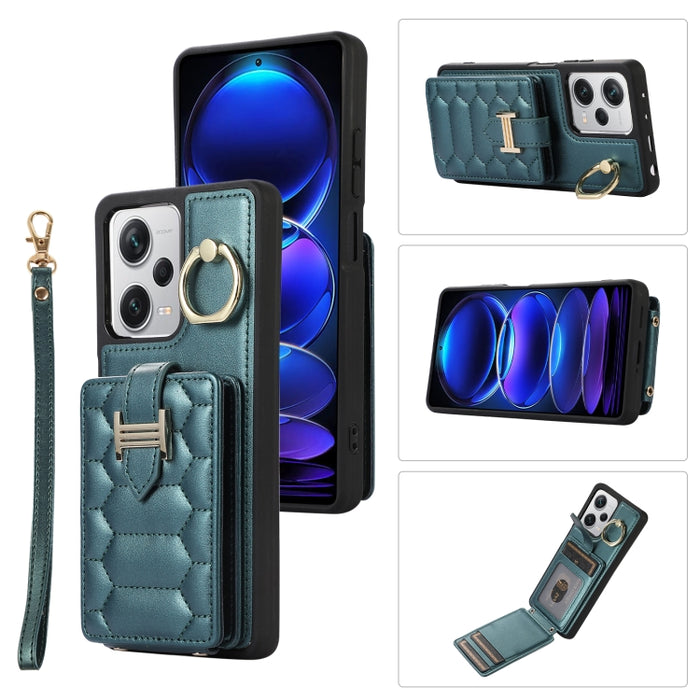Estuche para teléfono con soporte de anillo y bolsa de tarjeta vertical con cordón doble, For Xiaomi Redmi Note 12 4G Global, For Xiaomi Redmi Note 12 Pro 5G Global, For Xiaomi Redmi Note 12 5G Global, For Xiaomi Redmi 12C