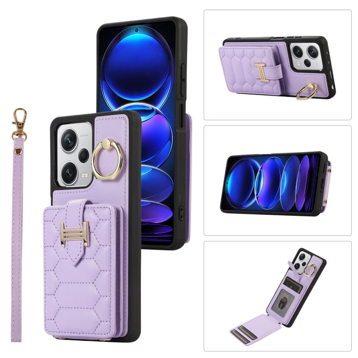 Estuche para teléfono con soporte de anillo y bolsa de tarjeta vertical con cordón doble, For Xiaomi Redmi Note 12 4G Global, For Xiaomi Redmi Note 12 Pro 5G Global, For Xiaomi Redmi Note 12 5G Global, For Xiaomi Redmi 12C